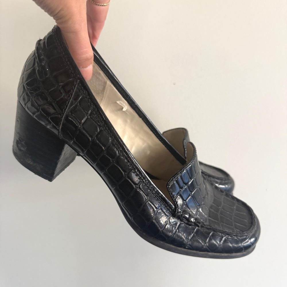 Bandolino Loafer Pumps Block Heel Patent Croc Embossed Leather Square Toe 10